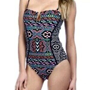 La Blanca "La Azteca" Bandeau Sz 12 One Piece Swimsuit Convertible Straps